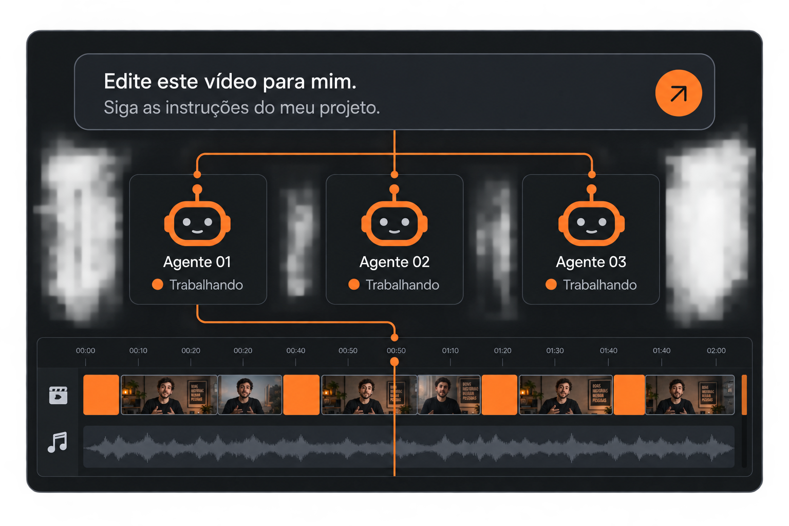 Ilustração conceitual de três agentes recebendo instruções de edição