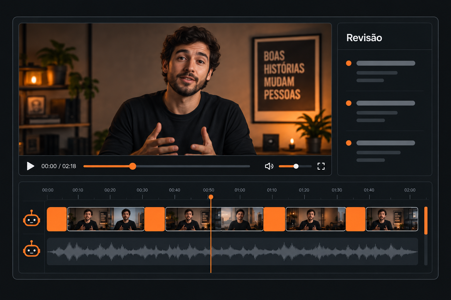 Ilustração conceitual da revisão do vídeo e da timeline de edição
